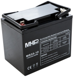 Baterie MHP 12V  33Ah, AGM záložní olověný akumulátor, životnost 5 let. Pro 7 hodin chodu čerpadla 25W