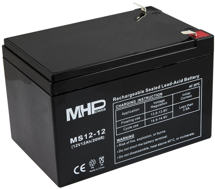 Baterie 12V 12Ah, AGM záložní olověný akumulátor pro UPS, EPS,
