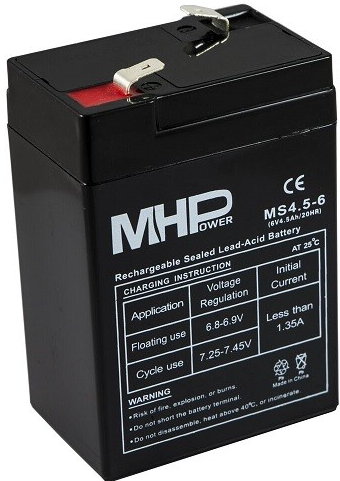 Baterie 6V 4,5Ah, AGM záložní olověný akumulátor pro UPS, EPS,